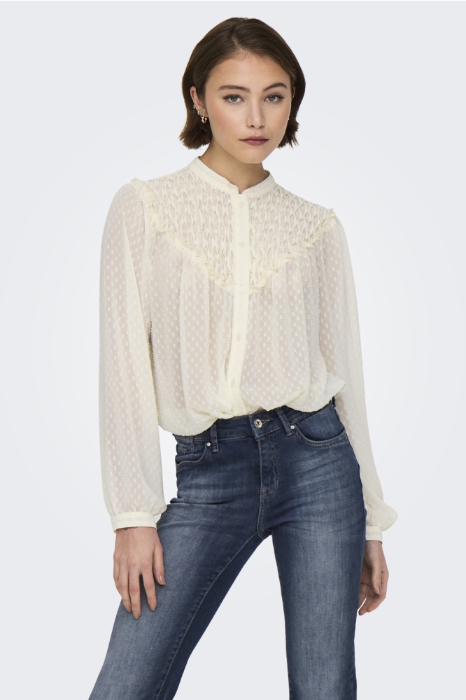 ONLCHADIA LIFE LS DOBBY TOP CC WVN 15339739 ANTIQUE WHITE/SILVER LUR
